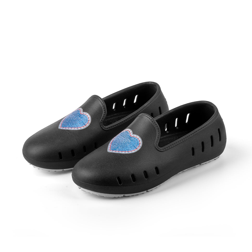 Cruise loafer black with denim heart print for girls