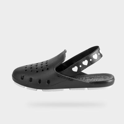 BLACK HEART SLINGERS <br> Black Water Shoes for Women and Girls | Black Slingback Flats | waterproof sandals for outdoors