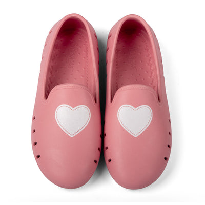 Water shoe for girls slip on loafer in blush pink with heart