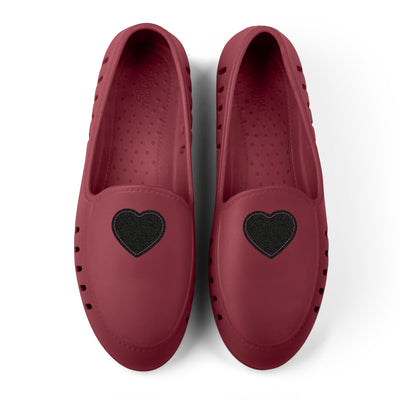 Cruise Loafer Teens - Maroon with faux leather denim heart patch - top view