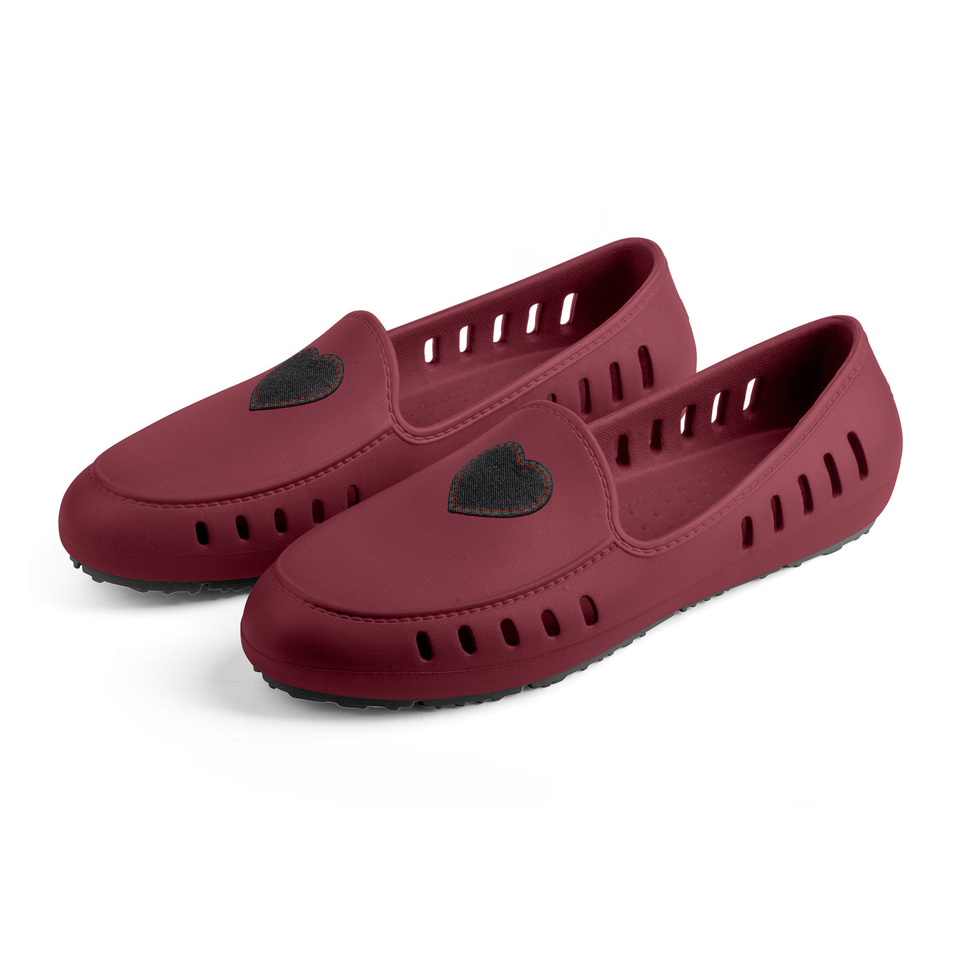 Cruise Loafer Teens - Maroon with faux leather denim heart patch - top view