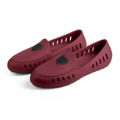 Cruise Loafer Teens - Maroon with faux leather denim heart patch - top view