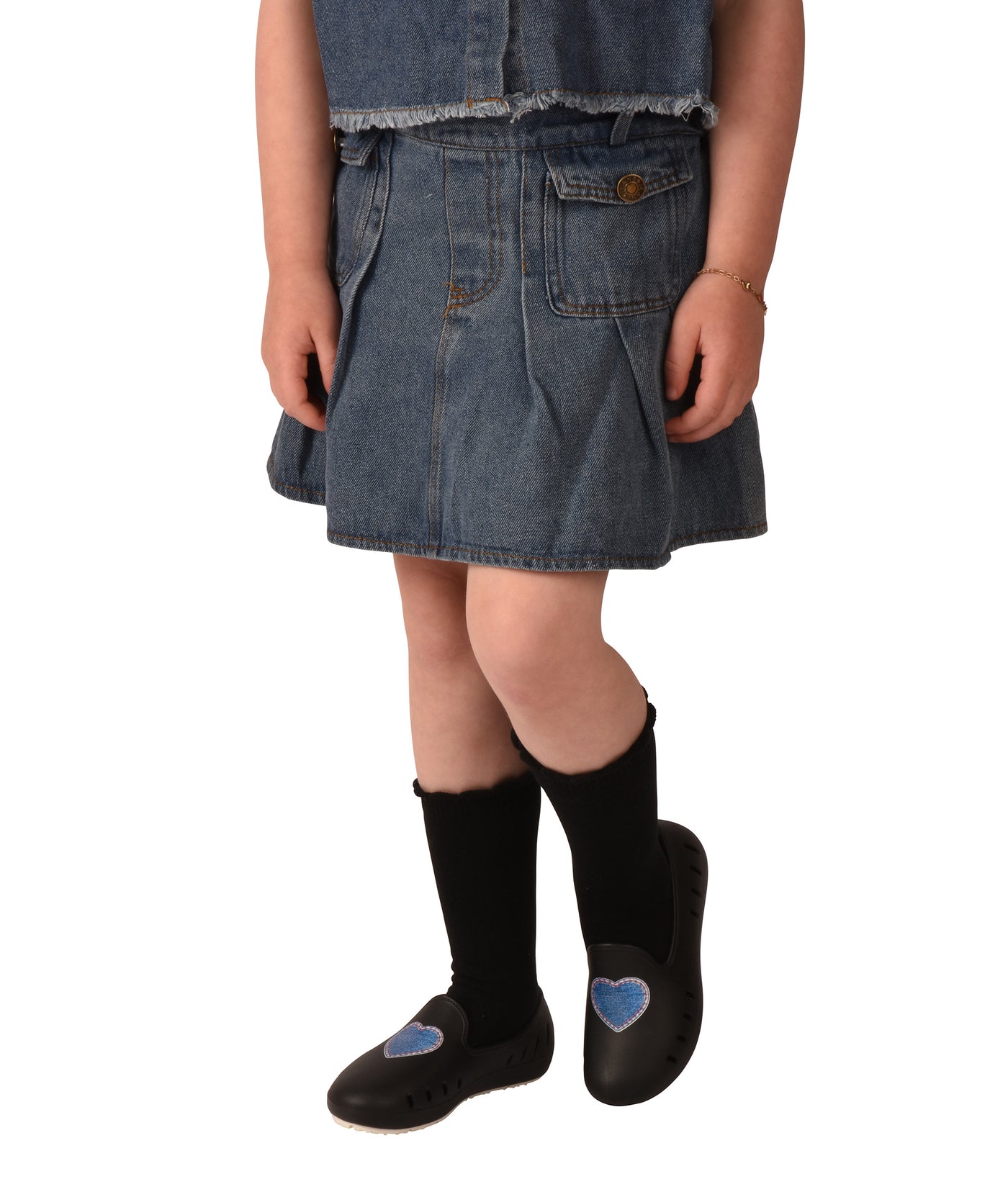 Cruise loafer kids - Black with denim heart print girls