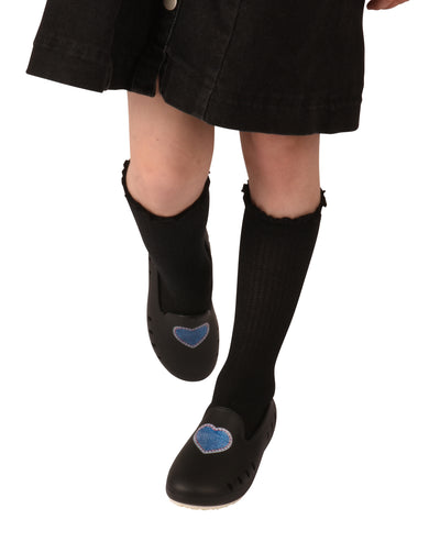 Cruise Loafer Kids - Black Denim Heart print / Waterproof