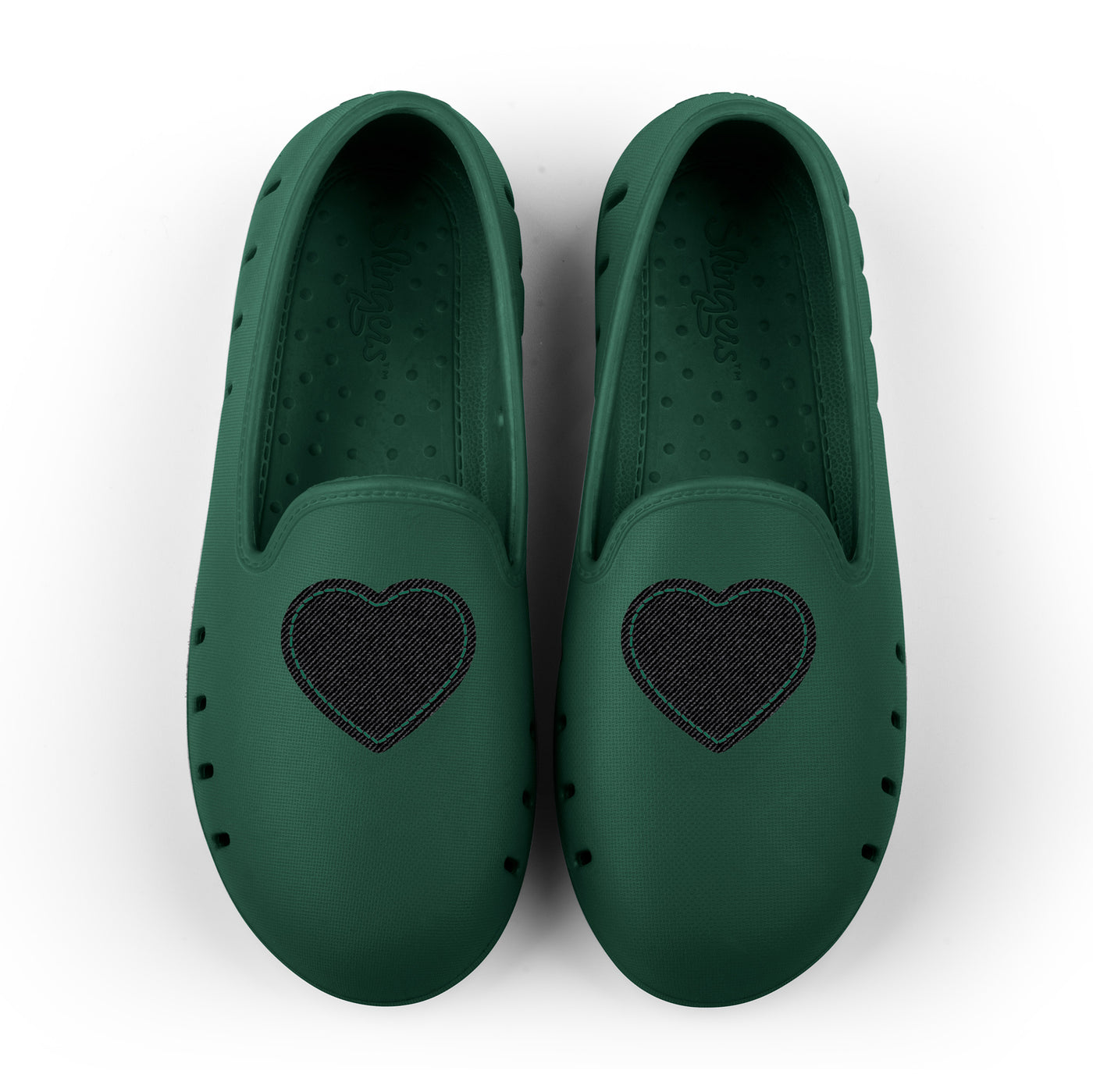 Slingers Cruise loafer kids - Green with black denim heart patch