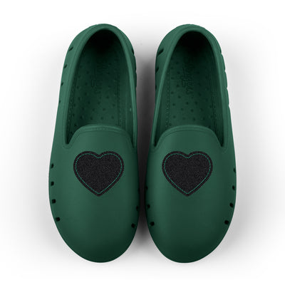 Slingers Cruise loafer kids - Green with black denim heart patch