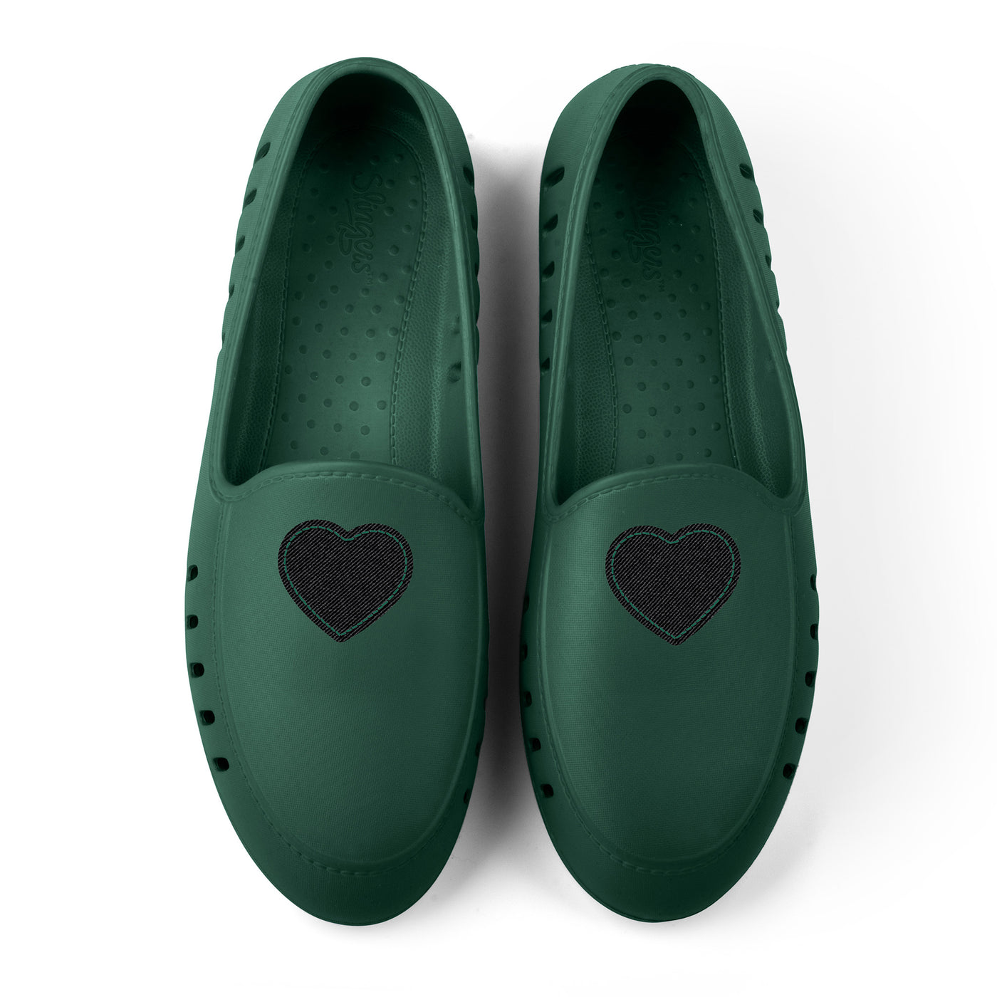 Slingers Cruise loafer teens - Green with black denim heart patch