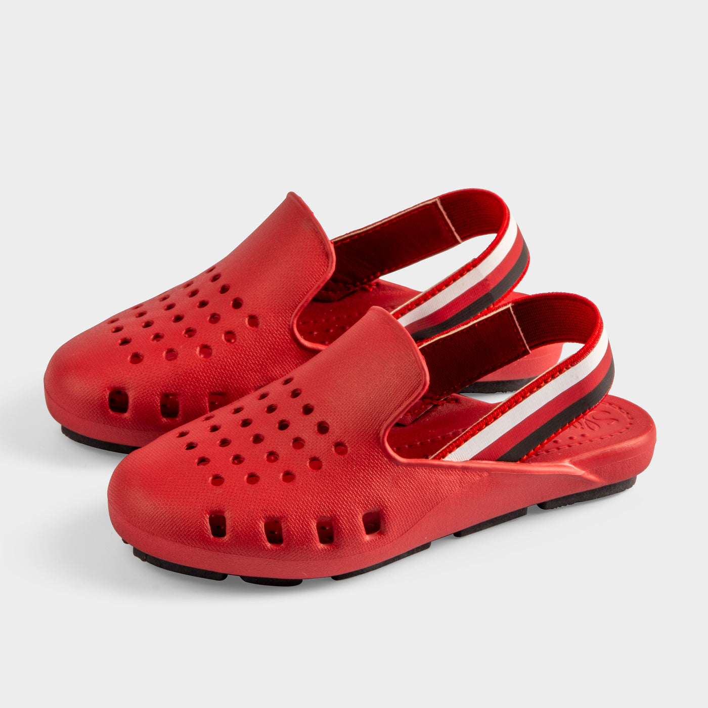 Crocs style red shoe with elastic strap. girls pool sandal