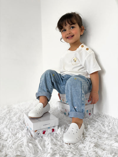 White waterproof slip on shoe kids