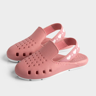 Pink mule style water shoes for girls. slide/sandal with elastic back slingback.